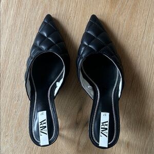 Zara Quilted Black Mules